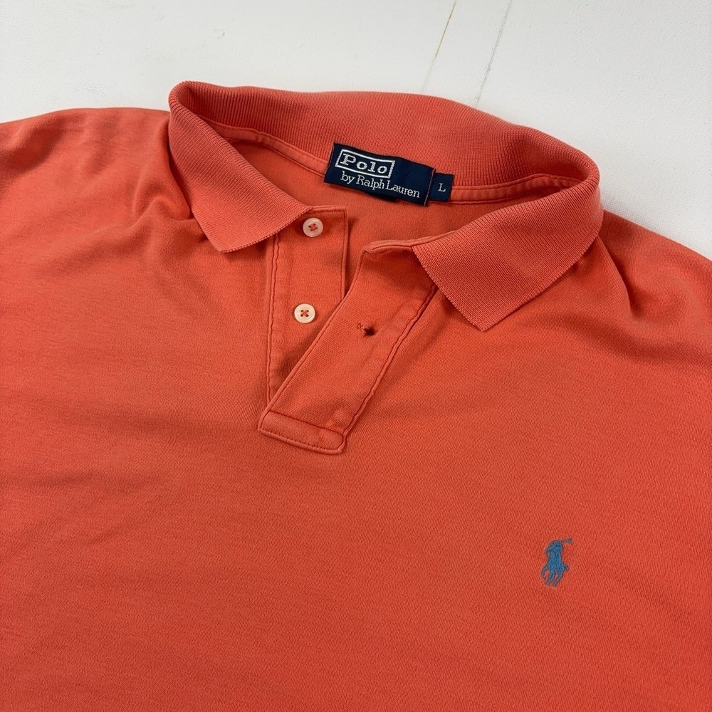 Vintage Ralph Lauren Polo Shirt Mens Large Orange Cotton Knit Short Sleeve 90s